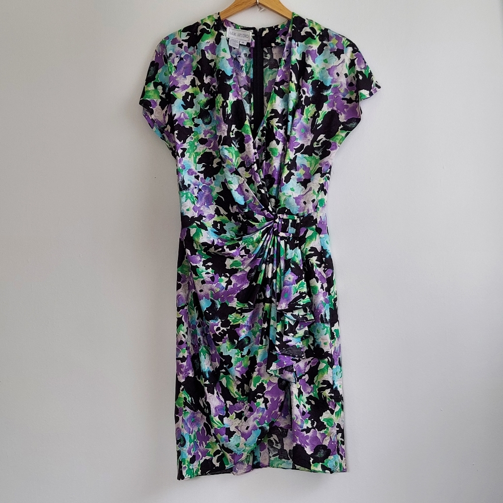 Vintage Floral Silk Studio Wiggle Dress, Sz 10